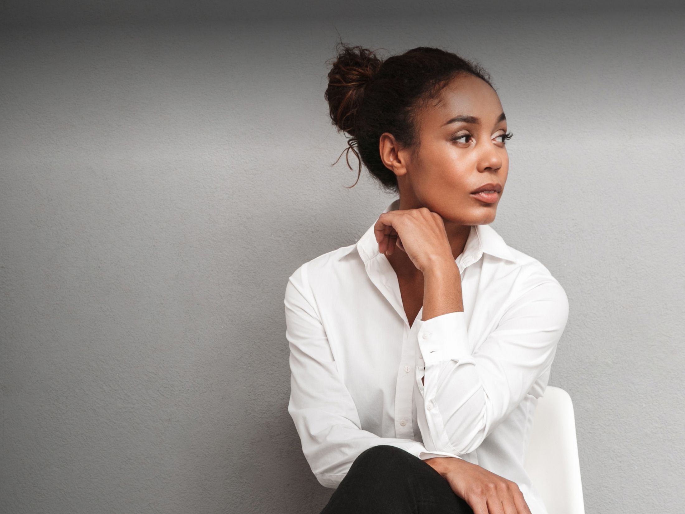 Burbank med spa model with hair in a bun